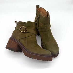 Sofft Jenine  Olive Suede Ankle Booties